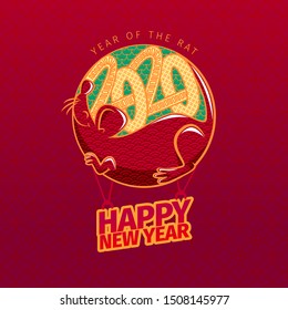 Happy Chinese New Year 2020, year of the rat. Text, numbers, and some patterns.