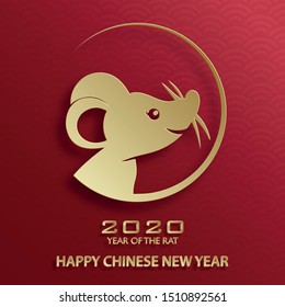 Happy chinese new year 2020 year of the Rat, red and gold paper cut rat character, and asian elements with craft style on background (Translation : happy chinese new year 2020, year of the rat)