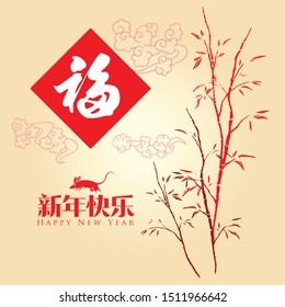 Happy chinese new year 2020, 2032, 2044, year of the rat, xin nian kuai le mean Happy New Year, fu mean  blessing & happiness, vector graphic.
​