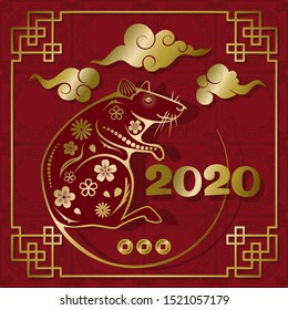 Happy chinese new year 2020 Zodiac sign with gold paper cut art and craft style. Zodiac sign for greetings card, flyers, invitation, posters, brochure, banners, calendar. Vector illustration