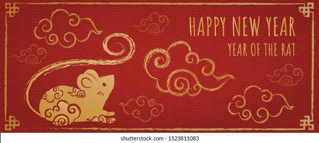 Happy chinese new year 2020, Year of the rat. Hand drawn Calligraphy Rat. Vector illustration. Translation: Happy new year, Rat.
