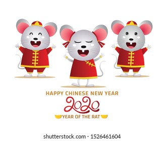Happy Chinese new year 2020 year of the rat zodiac.Translate: Happy new year.Vector illustration