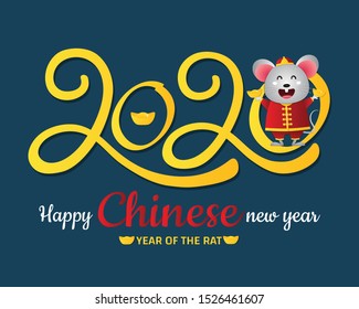 Happy Chinese new year 2020 year of the rat zodiac.Translate: Happy new year.Vector illustration