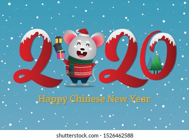 Happy Chinese new year 2020 year of the rat zodiac.Christmas greeting card.Vector illustration