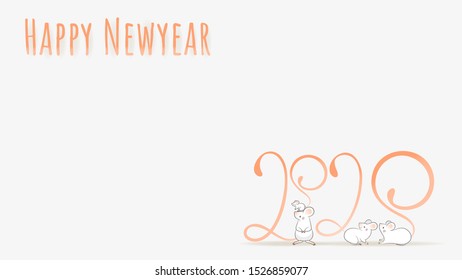 Happy Chinese new year 2020, Year of the rat zodiac. Four cute white mouses with long tail which the shape looks like number 2020. Vector illustration greeting card.