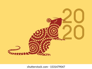 Happy Chinese New Year 2020 year of the Rat vector illustration in red and gold color palette