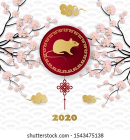 Happy Chinese New Year 2020 year of rat paper cut style. Zodiac sign foe greeting card, flyers, invitation, posters, brochure, banners, calendar.