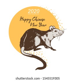 Happy Chinese New Year 2020 of the Rat. Vector card design. Hand drawn rat symbol. 