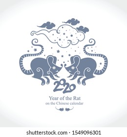 Happy Chinese New Year 2020 year of the rat. Two rats under the starry sky. lunar new year 2020. Zodiac sign for greetings card, invitation, posters, banners, calendar.
