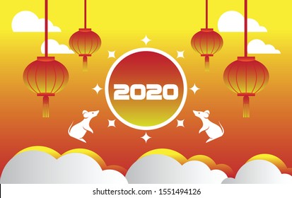 Happy chinese new year 2020 Rat zodiac sign. Wallpaper, Abstract background, Holiday banner, Greetings card-vector