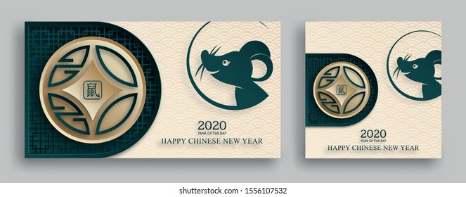 Happy chinese new year 2020 year of the Rat, red and gold paper cut rat character, flower and asian elements with craft style on background (Translation : happy chinese new year 2020, year of the rat)