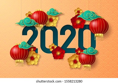 Happy Chinese New Year 2020 background. Can be used for greetings card, flyers, invitation, posters, brochure, banners, calendar. Vector illustration