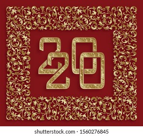 Happy chinese new year 2020 year of the Rat, red and gold paper cut rat character, flower and asian elements with craft style on background (Translation : happy chinese new year 2020, year of the rat)