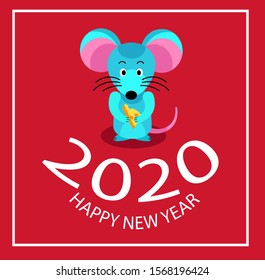 Happy Chinese new year 2020 greeting card with cute rat.