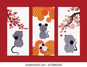 Happy chinese new year 2020 vertical banner. Year of the Rat