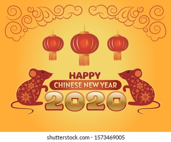 Happy Chinese new year 2020 of the red rat. Greeting card. Vector.