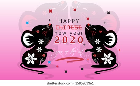 Happy Chinese New Year 2020. Year of the Rat. Chinese symbol of 2020 Vector Design Template. Hieroglyph means Rat