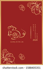Happy Chinese New Year 2020 greeting card. Year of the rat. Cute little mice rat red pocket - hongbao