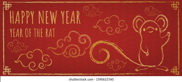 Happy chinese new year 2020, Year of the rat. Hand drawn Calligraphy Rat. Vector illustration.