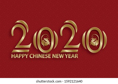 Happy chinese new year 2020 year of the Rat, red and gold paper cut rat character, flower and asian elements with craft style on background (Translation : happy chinese new year 2020, year of the rat)