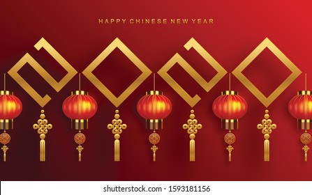 Happy chinese new year 2020 year of the rat ,paper cut rat character,flower and asian elements with craft style on background. (Chinese translation : Happy chinese new year 2020, year of rat)