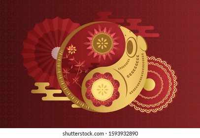 Happy Chinese new year 2020, Year of Rat, red and gold element Chinese element.