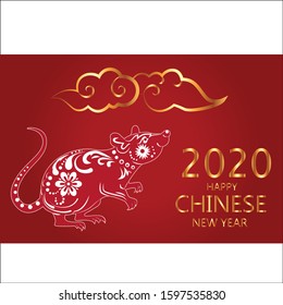 Happy Chinese New Year 2020 year, red and gold paper cut rat character.