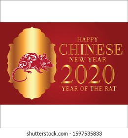 Happy Chinese New Year 2020 year, red and gold paper cut rat character.