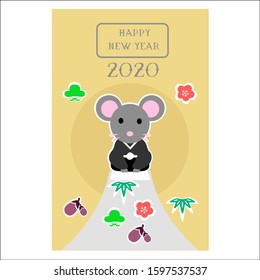 Happy Chinese new year 2020 design. Cute mouse cartoon. Vector illustration and banner concept.