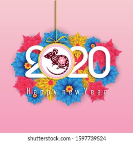 Happy chinese new year 2020 with colorful flower year of the rat. 