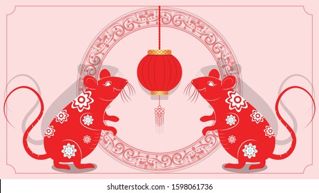 Happy Chinese New Year 2020 the year of the rat. Cute rat biding spring festival couplet wishing you an auspicious rat year.