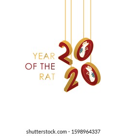 Happy Chinese New Year 2020 Year vector of the rat with line art style. white background of Chinese New Year elements, Year of Rat 2020, symbol of 2020 on the Chinese calendar for New Year's design.