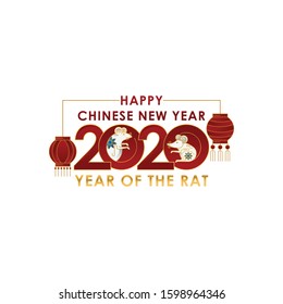 Happy Chinese New Year 2020 Year vector of the rat with line art style. white background of Chinese New Year elements, Year of Rat 2020, symbol of 2020 on the Chinese calendar for New Year's design.