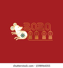 Happy Chinese New Year 2020 Year vector of the rat with line art style. Red background of Chinese New Year elements, Year of Rat 2020, symbol of 2020 on the Chinese calendar for New Year's design.