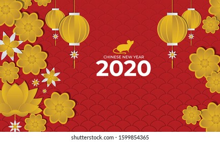 Happy Chinese New Year 2020 year of the rat. Zodiac sign for greetings card, flyers, invitation, posters, brochure, banners, calendar.