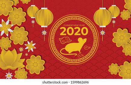 Happy Chinese New Year 2020 year of the rat. Zodiac sign for greetings card, flyers, invitation, posters, brochure, banners, calendar.