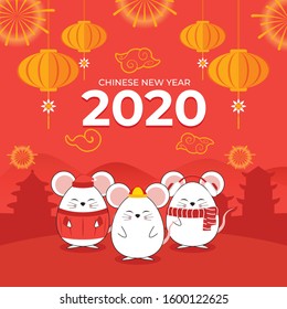 Happy Chinese New Year 2020 year of the rat. Zodiac sign for greetings card, flyers, invitation, posters, brochure, banners, calendar.