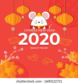 Happy Chinese New Year 2020 year of the rat. Zodiac sign for greetings card, flyers, invitation, posters, brochure, banners, calendar.