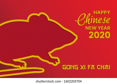 Happy Chinese New Year 2020, year of the Rate. Chinese characters mean Happy New Year, wealthy, Zodiac sign for greetings card, flyers, invitation, posters, brochure, banners, calendar.