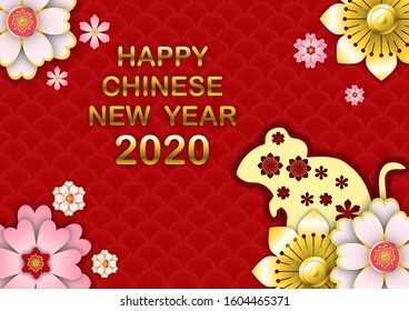 Happy Chinese new year 2020 Year of the golden mouse red background