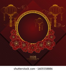 Happy Chinese new year 2020 year of the rat. Greetings, Asian elements. Concept for posters, banners, calendar. (Chinese translation: Happy New Year 2020, Year of the Rat) Vector illustration