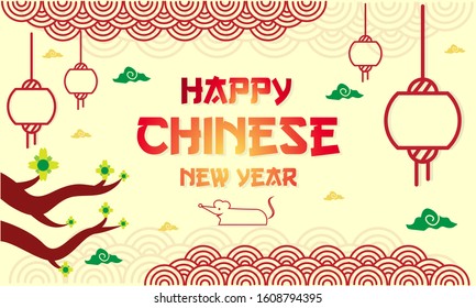 Happy chinese new year, 2020, Greetings year of the rat. Background template for your any media. Vector illustration