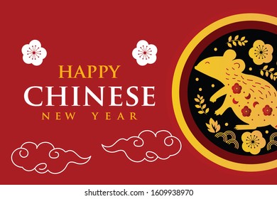 Happy chinese new year 2020, year of rat vector illustration design banner