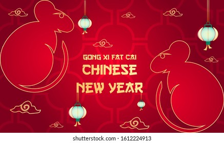 Happy chinese new year, 2020, Greetings year of the rat. Background template for your any media. Vector illustration