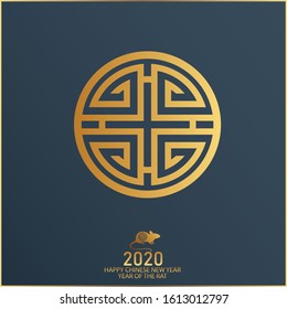 Happy Chinese new year 2020 year of the rat. Greetings, Asian elements. Concept for posters, banners, calendar. (Chinese translation: Happy New Year 2020, Year of the Rat) Vector illustration