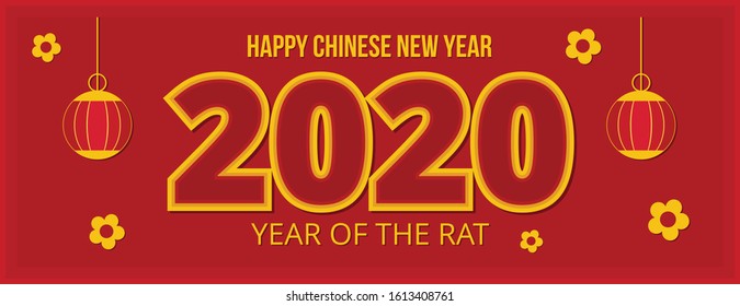 Happy Chinese new year 2020 background, banner template, year of the rat, red and gold