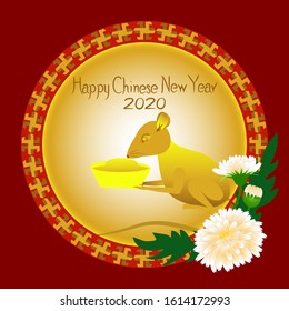 Happy Chinese New Year 2020 celebration  by the picture of The year of the rat is called according to the zodiac year, carry  a gold for Wealthy money ,  vector , illustration.