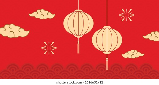 Happy Chinese New Year 2020 year of the mouse. sign for greetings card, flyers, invitation, posters, brochure, banners, calendar. Flat style design. traditional red greeting card illustration