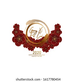 Happy Chinese new year 2020 year of the rat. Greetings, Asian elements. Concept for posters, banners, calendar. (Chinese translation: Happy New Year 2020, Year of the Rat) Vector illustration