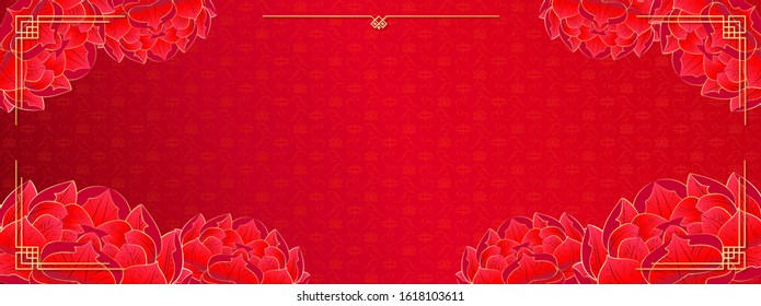 Happy Chinese New Year 2020, lunar year of the rat, red template background. Web banner social network or brochure. Vector stock illustration
